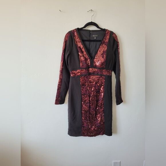 NEW GUESS Sequin Bodycon Dress Red Black Sexy Date Night Club Party Cocktail 12 - Picture 4 of 9